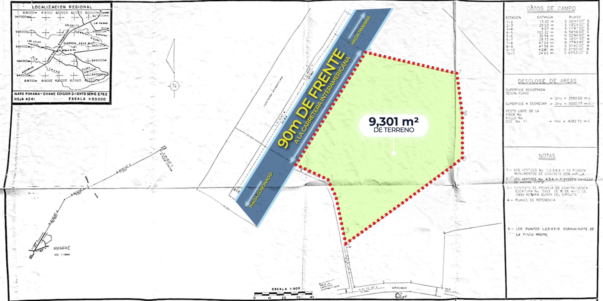 Venta de terreno comercial sobre la Interamericana en Coronado