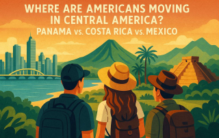A group of American expats looking at symbols of Panama, Costa Rica, and Mexico.