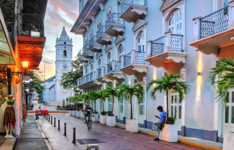 Colonial street at sunset in Casco Viejo