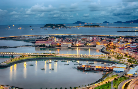 Aerial shot of Casco Viejo and the Cinta Costera