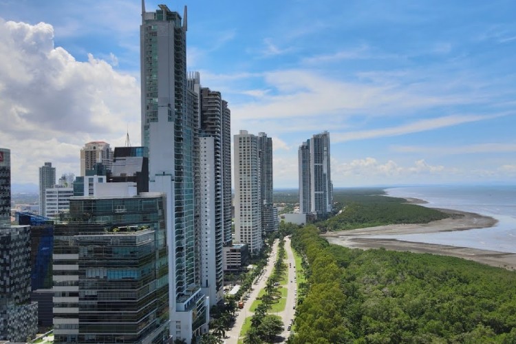 The beach coast of Costa del Este, Panama.
