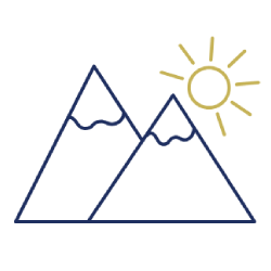 An icon of mountains representing residential areas in higher terrain.