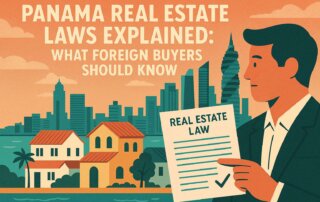 Panama City, Panama with a lawyer showing the real estate laws for the country.
