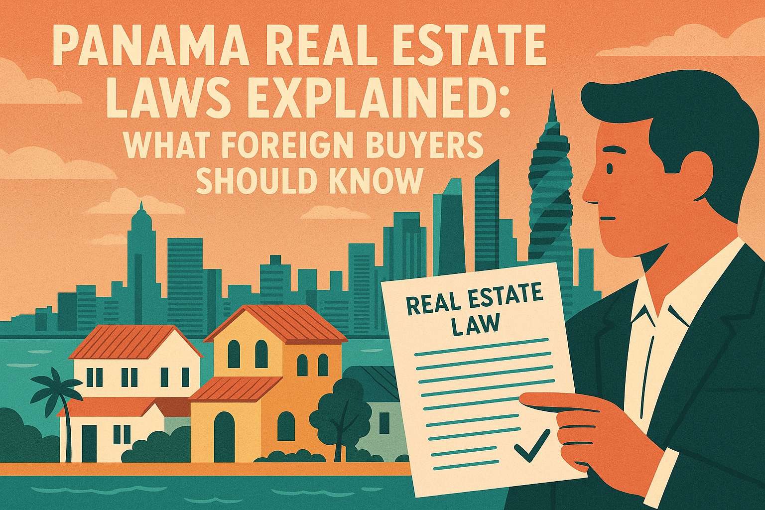 Explicación de las leyes inmobiliarias de Panamá: Lo que los compradores extranjeros deben saber Ciudad de Panamá, Panamá con un abogado mostrando las leyes de bienes raíces para el país.