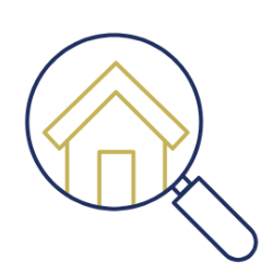 An icon with a house under a magnifying glass representing the search of Panama MLS.