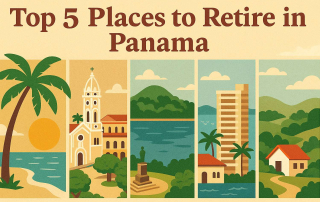 A collage of 5 different and unique locations in Panama that are best for retirement.